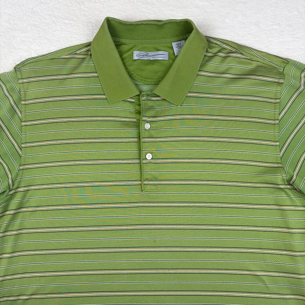 Greg Norman Men’s Golf Polo Large Green Striped Short Sleeve Cotton Blend